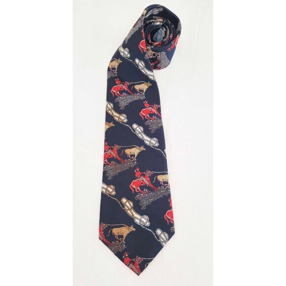 Vintage 70s Wemlon Wembley Mens Rodeo Cowboy Western Lasso Neck Tie Navy - Picture 7 of 8